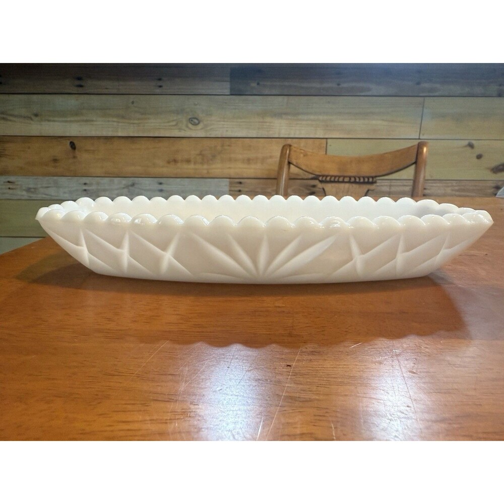 Vintage Hazel Milk White Glass  9.5" Relish Dish Bowl 9.5" x 4.5”